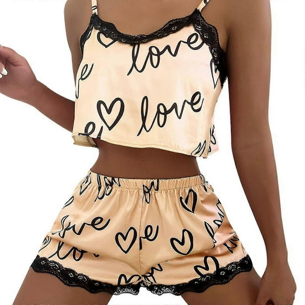 Sexy Floral Pajama Set Women's 2 Pieces Sleepwear Pyjamas Silk Satin Cami Top And Shorts Pajamas Summer Pajamas Set For Women
