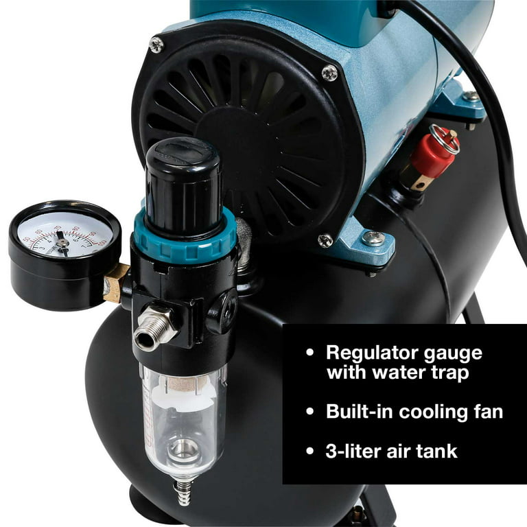 Master Airbrush Model tc-40t - Cool Runner Professional High Performance Single-Piston Airbrush Air Compressor with 3-Liter Air