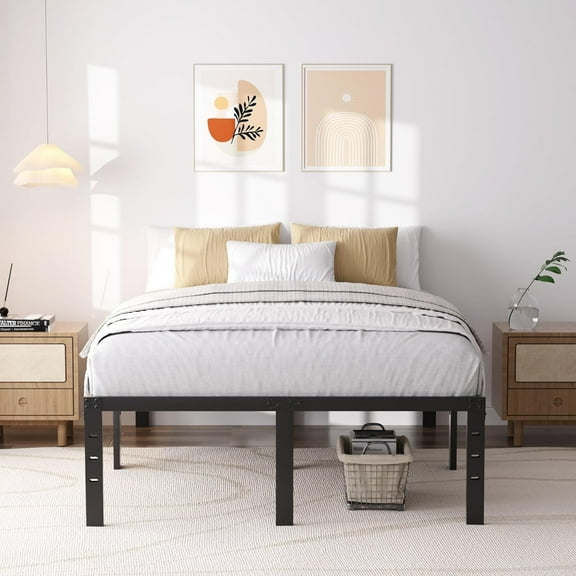 Bed Frame Queen Size, 18 Inch Heavy Duty Queen Bed Frame Metal Platform No Box Spring Needed, Mattress Foundation, Easy Assembly, Storage Space, No Noise