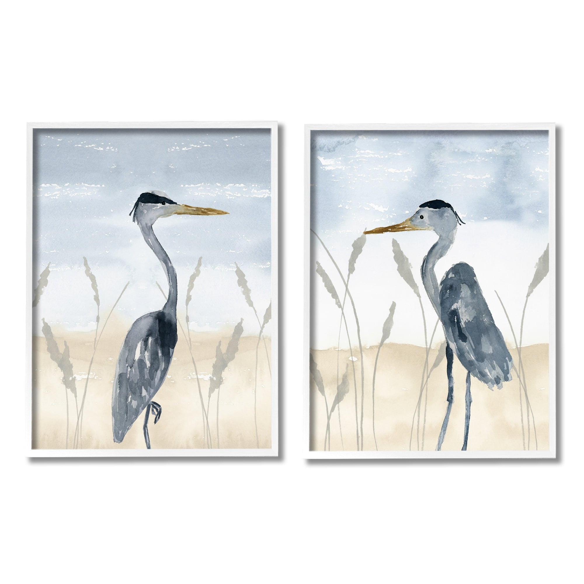 Stupell Industries Egret Sea Birds Grazing Beach Sand Seagrass Framed Wall Art, 11 x 14, Design by Lucille Price
