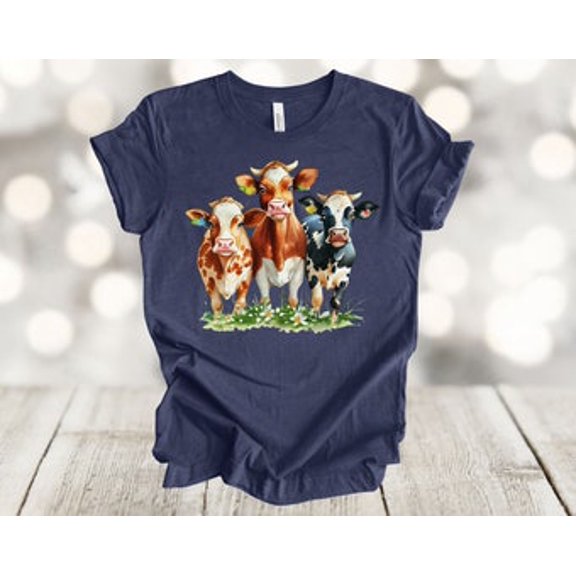 Simple Fit Cow Shirt, Cow Trio, Cow Lover, Farm Shirt, Cow Mom, Cow Gift, Soft Tee, Plus Sizes Available All Size S-5XL