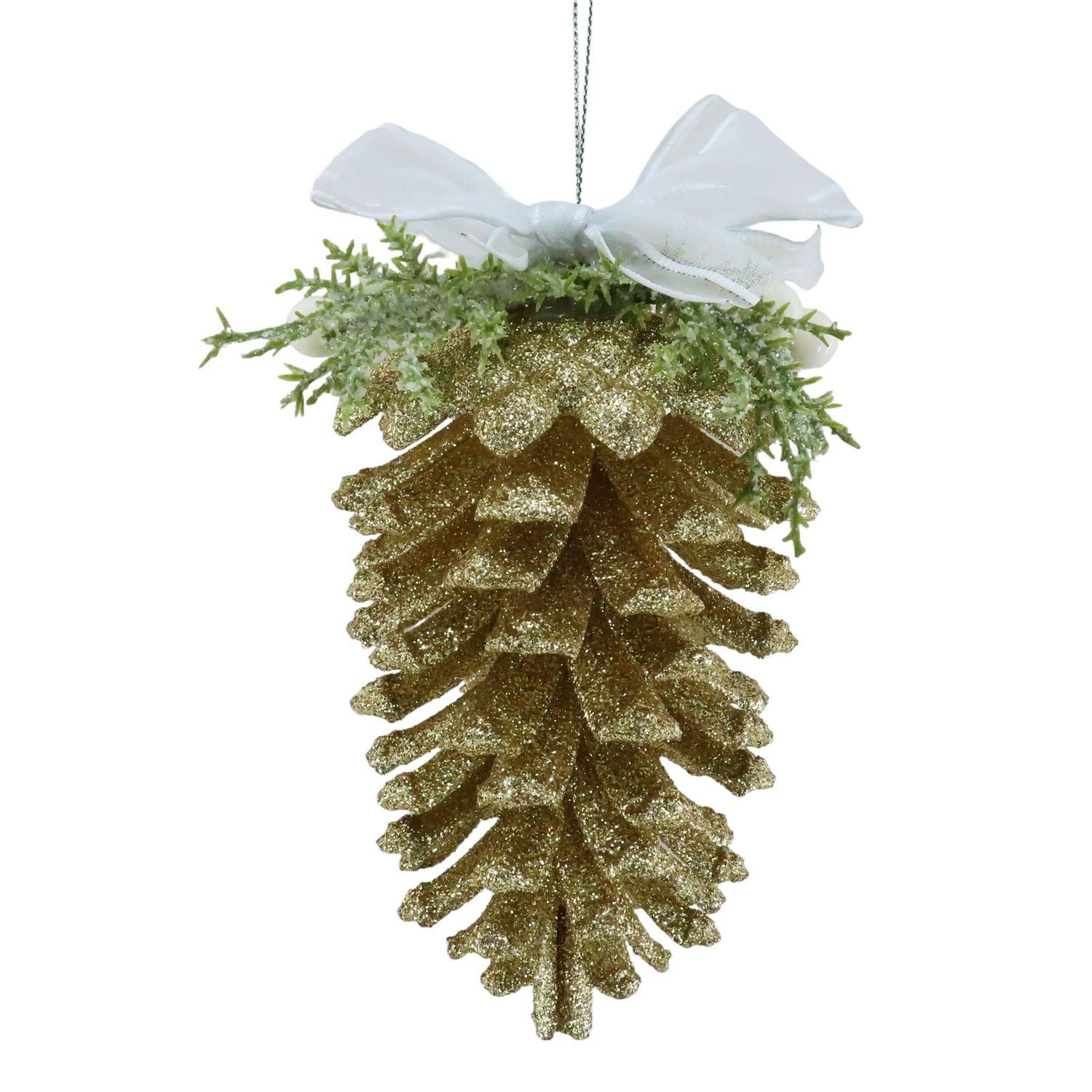 Holiday Time Gold Glitter Pinecone Ornament