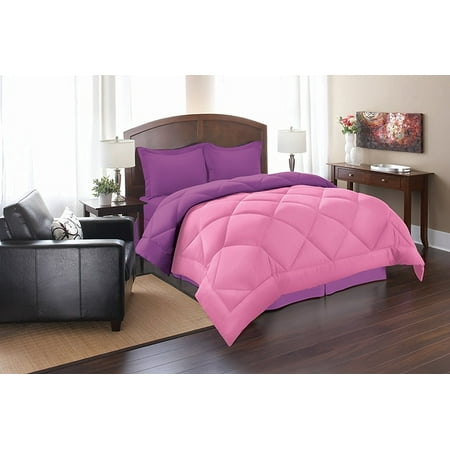 Celine Linen Goose Down Alternative Reversible 3pc Comforter Set-, Full/Queen, Pink/Purple