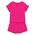 thumbnail image 4 of WAYUTE Womens Shorts Set Casual Summer Solid Color Ruffle Flowy 2 Piece Outfit Top and Drawstring Shorts Beach Holiday Clothing Sets, 4 of 5