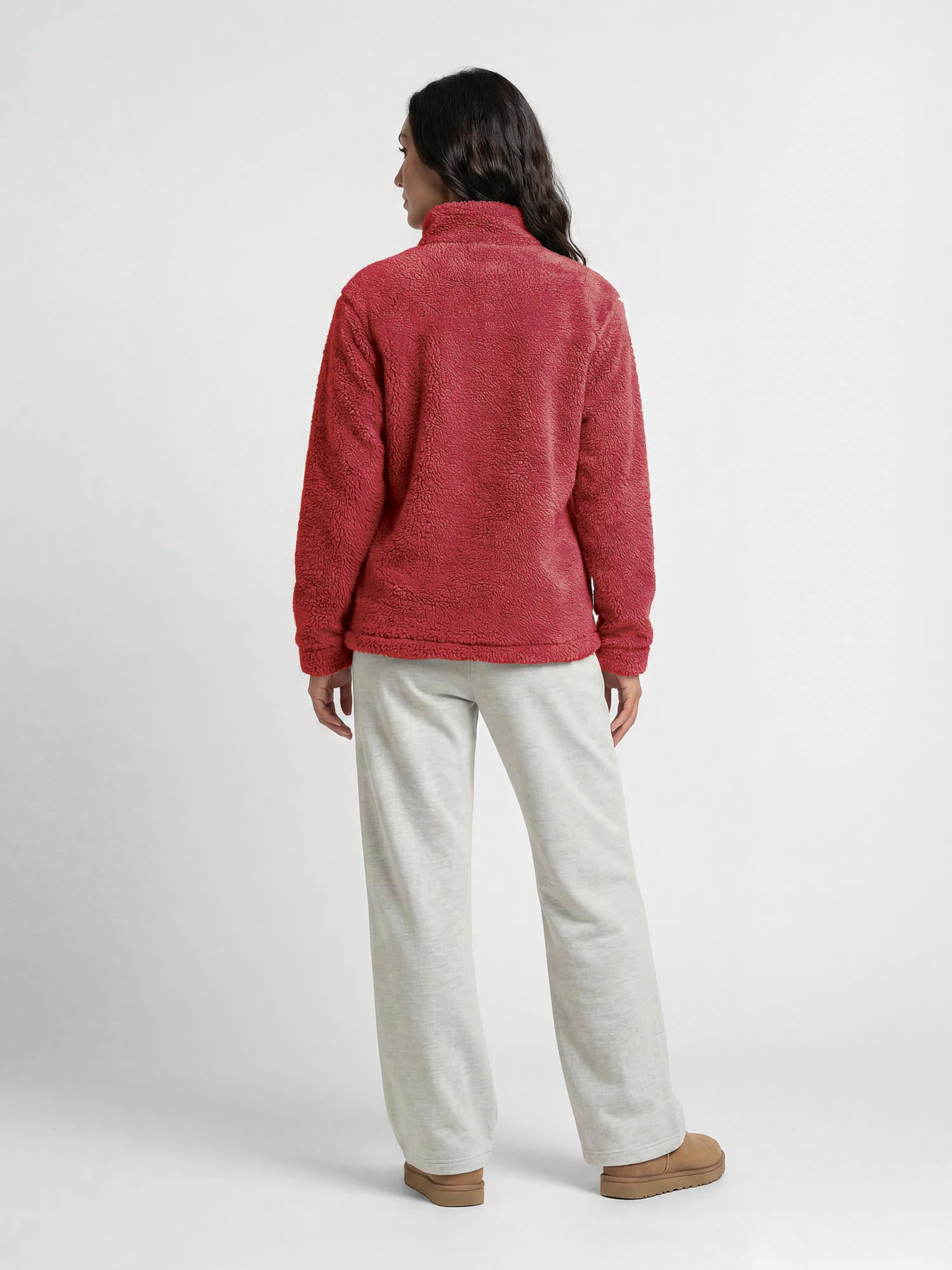 Washington State Cougars Reebok Womens Relaxed Fit Qtr Zip Sherpa Pullover