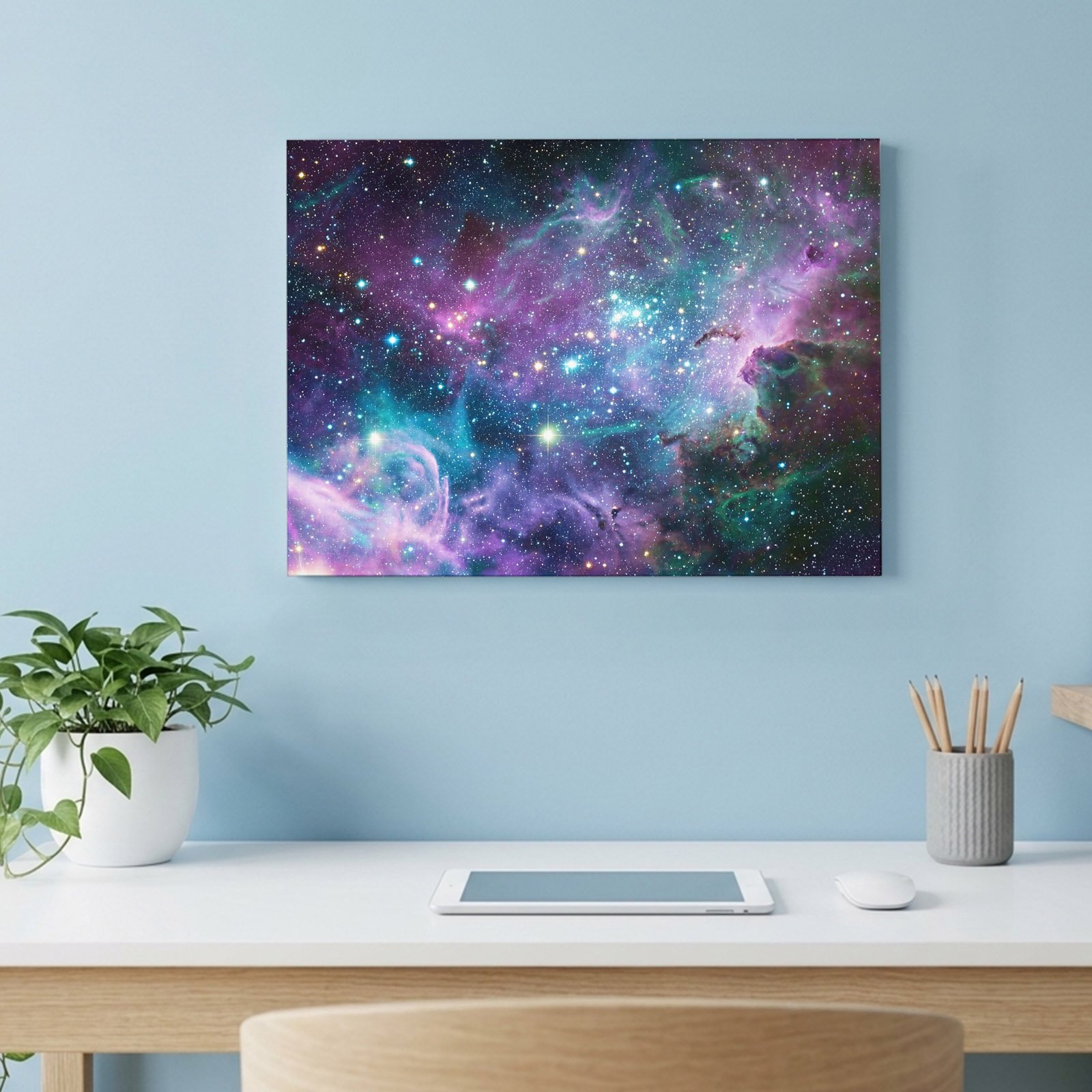 Cosmic Stars Canvas Wall Art Purple Pink Starry Sky Gradual Abstract Wall Art Prints Artwork Framed Canvas Ready to Hang Art Pictures for Kitchen Living Room Bedroom Hallway 28 x 22