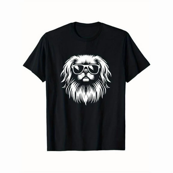Casual Graphic Tee,Tops Has Pekingese Dog in Fashion Glasses Pattern,Round Neck Regular Fit T-shirts, Size(S-5XL)
