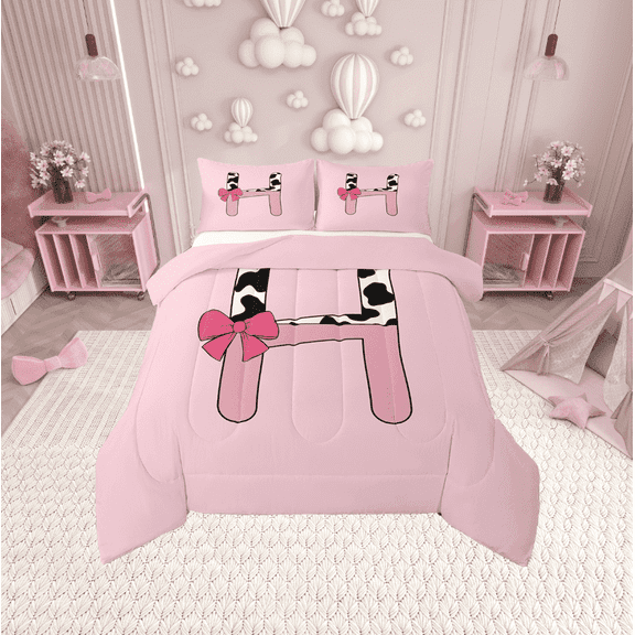 Erosebridal Personalized Alphabet H Bedding Twin Comforter Set,Kawaii Initial Down Comforter,Breathable Reversible Bedding Sets Twin with Comforter,Teenager Bedroom Decor,3pcs