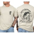 thumbnail image 4 of Men’s Christian Graphic T-Shirt, “Jesus Made Me a Fisher of Men” Double-Sided Print Faith Tee, Bible Verse Fishing Shirt, Sizes S–5XL, 4 of 7