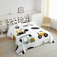 thumbnail image 4 of Construction Bedding King,Cartoon Excavator Tractor Print Comforter Cute Equipment Crane Truck Comforter Set Youth Bedroom Decor,White Yellow Quilt with 2 Pillow Cases, 4 of 6