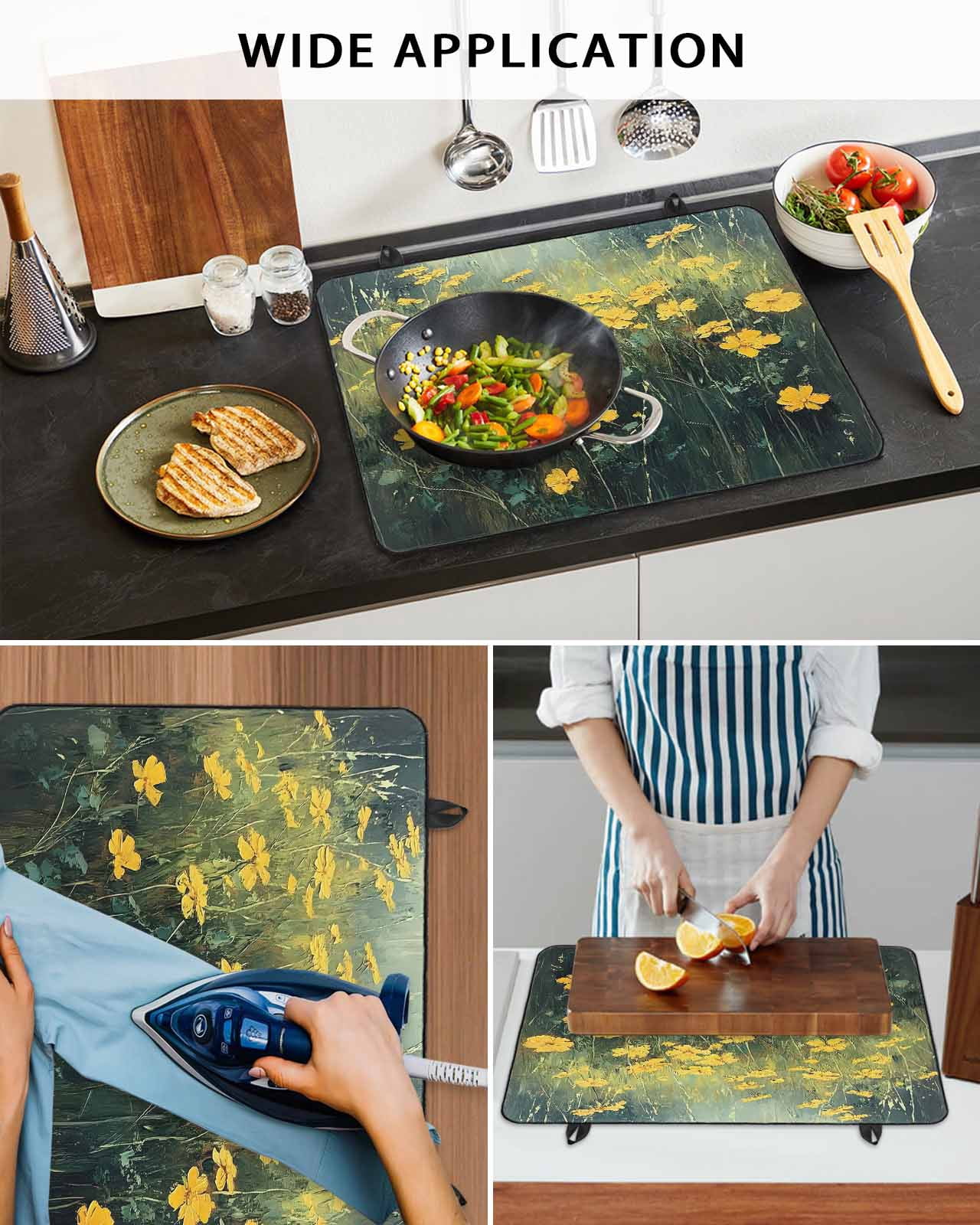 nqOlkjepod Large Induction Cooktop Protector Mat 36"x21", Yellow Spring Floral Stove Top Covers for Electric Stove, Modern Oil Painting Summer Botanical Stove Burner Cover Mats Stove Cover