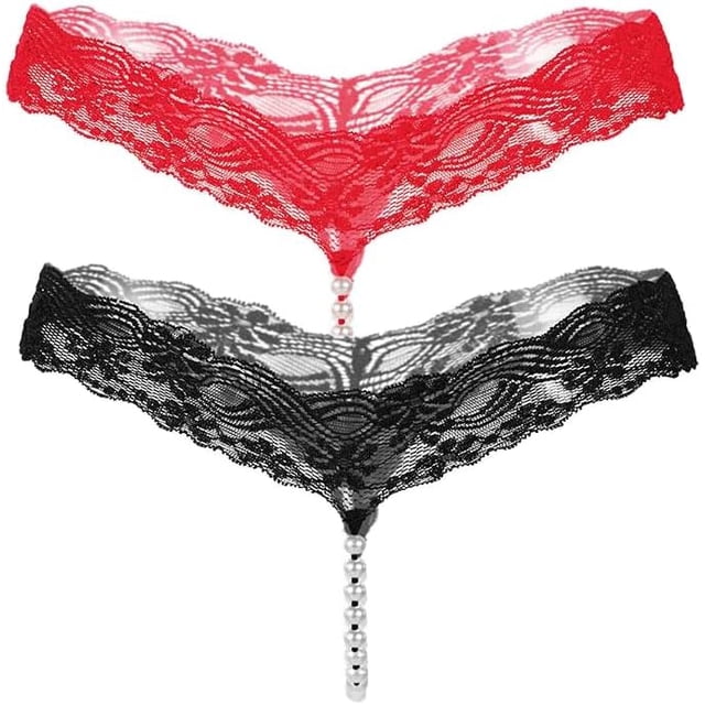2 Pack Mini Bikini Perles pour Femmes String Perlé Chaîne String Mignon Lingerie T Pantalons String en Dentelle m-TTG