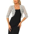 thumbnail image 1 of INSPIRE CHIC Boléro Ouvert Décontracté pour Femme à Manches 3/4 en Dentelle Transparente à Motif Floral Gris Neutre TP, 1 of 5