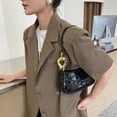 thumbnail image 1 of Bolsa Bolso de mano para axilas de color puro con patrón de cocodrilo para mujer a la moda (negro) JShteea Para Estrenar, 1 of 9