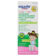 Equate Children's 24-Hour Cetirizine Hydrochloride Allergy Relief Oral Solution, 1 mg, Bubble Gum Flavor, Ages 2 Years and Older, 4 fl oz, Compare to Children's ZyrtecÂ® Active Ingredient
