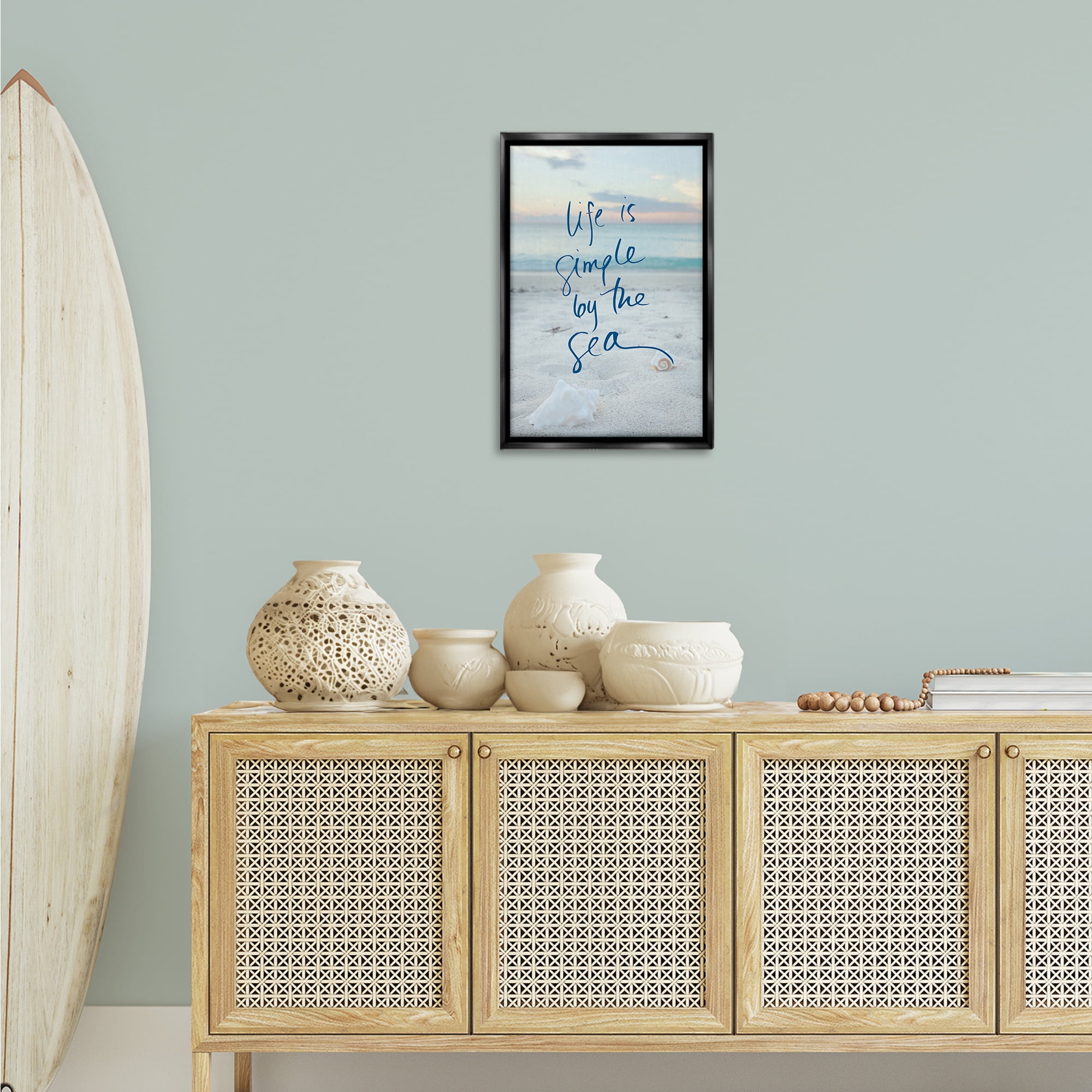 Stupell Industries Simple By The Sea Coastal Painting Black Floater Framed Canvas Art Print Wall Art, 17 x 25