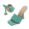 thumbnail image 4 of YDN Women Classic Square Open Toe Slide Mules Kitten High Heel Slip On Sandals Backless Daily Dress Shoes Size 14 Turquoise, 4 of 4