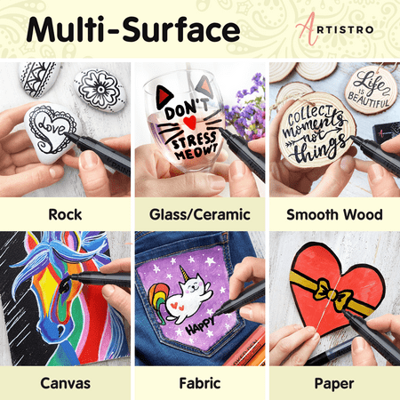 Artistro Set of 12 Acrylic Black Paint Pens Medium Tip