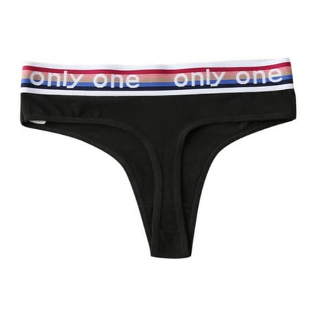 Spdoo Women s Thong with Logo Printed Cotton Elastic Waistband Panties Low-Rise Hipster Panty