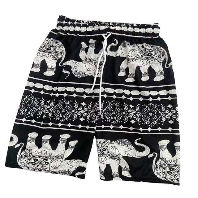 Pantalones cortos de playa Hombres Mujeres Pantalones cortos hippie Poliéster Cintura elástica Calzoncillos de moda Troncos de playa Patrón de rayas blancas negras Sunnimix Pantalones de playa