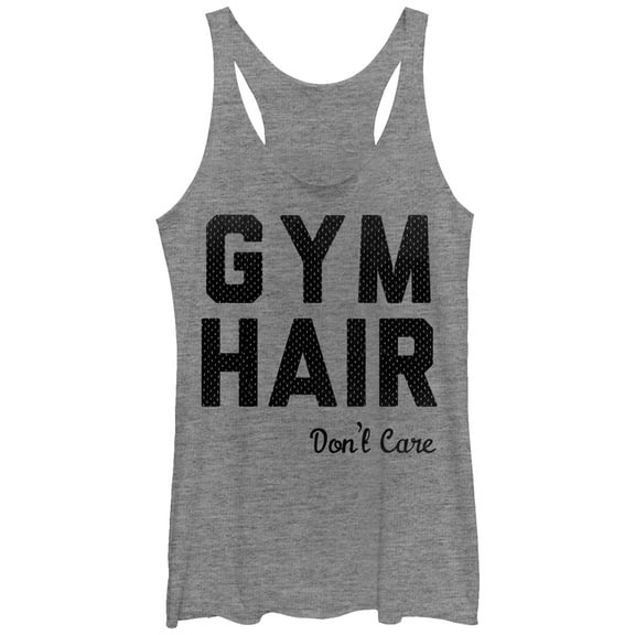Women's CHIN UP Gym Hair Don't Care  Racerback Tank Top Gray Heather Large