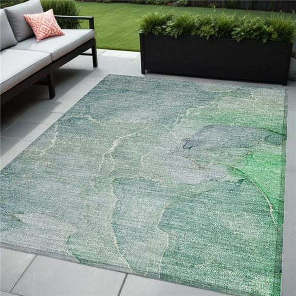 HomeRoots 559942 5 x 8 ft. Teal Abstract Washable Non Skid Indoor Outdoor Rectangle Machine Woven Area Rug