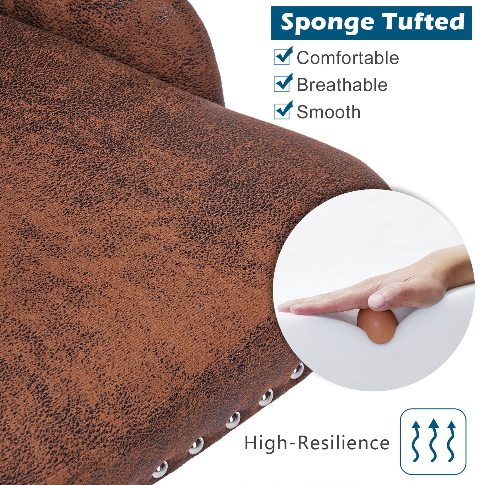 UBesGoo Armless Office Chair Suede Fabric Computer Task Chair Adjustable Swivel Vanity Chair with Ergonomic Backrests and Wheels for Conference and Home Brown & Sliver