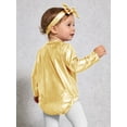 thumbnail image 6 of Hansber Toddler Baby Girls Shiny Metallic Long Sleeve Romper with Bow Headband for Birthday Party Outfit Gold 6-12M, 6 of 7