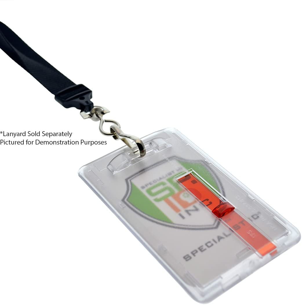 50 Pack - Frosted Vertical Rigid Badge Holder I.D. Card Dispenser with Easy Access Red Extractor Slide by Specialist ID