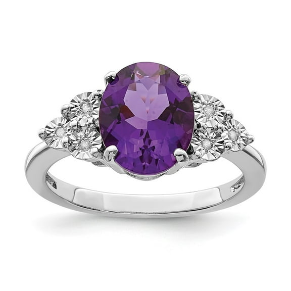 Primal Silver Sterling Silver Rhodium Diamond and Amethyst Ring