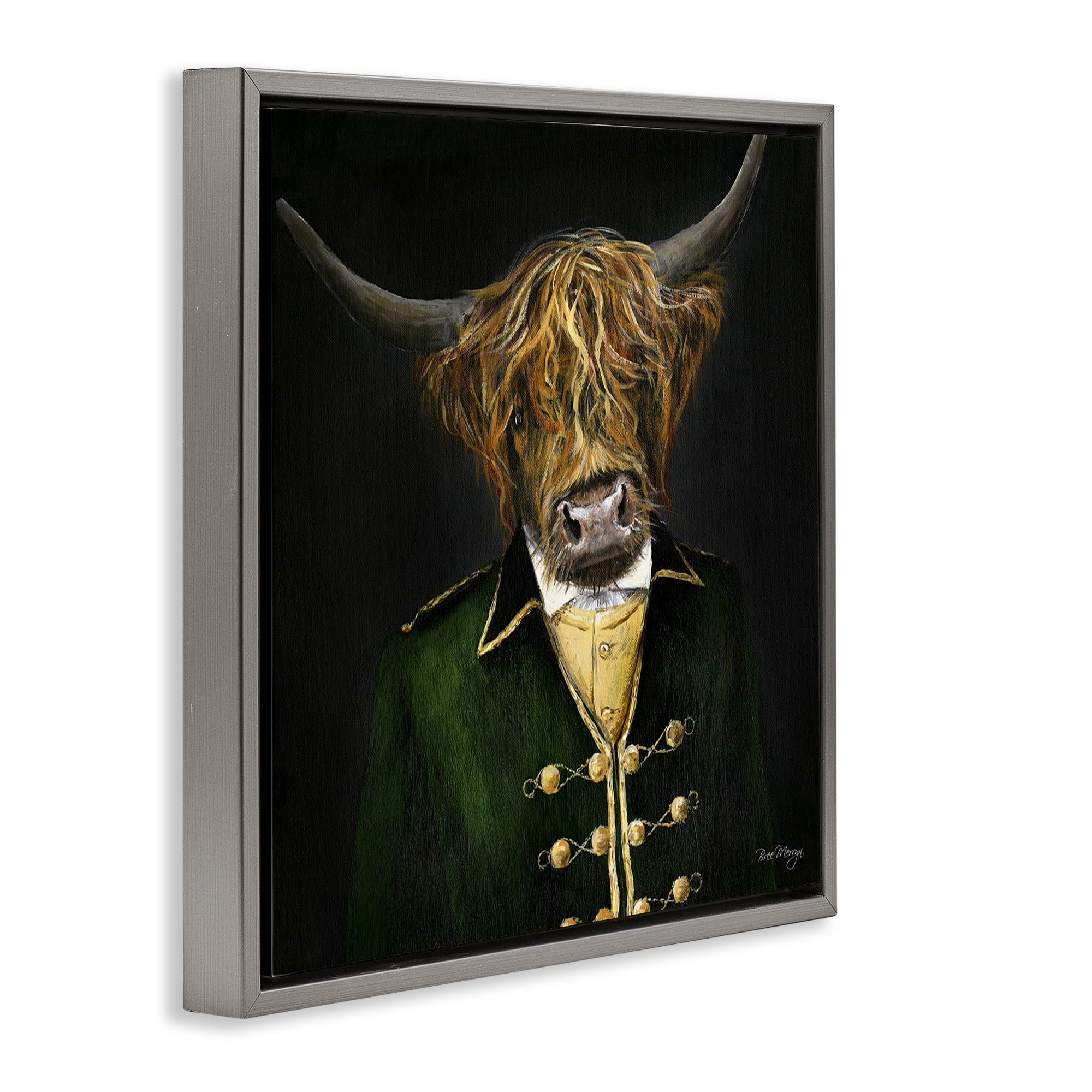 Stupell Industries Colonial Coat Cattle Novelty & Humor Painting Gray Floater Framed Canvas Art Print Wall Art, 25 x 25