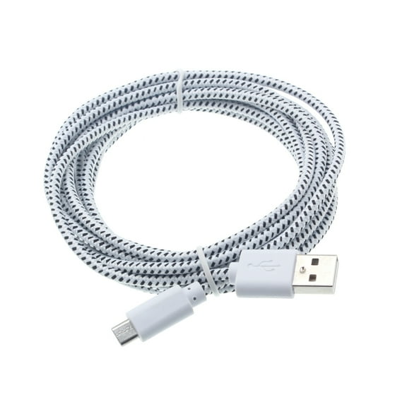 10ft USB Cable for Galaxy J7/J5/J3/J2/J1 - MicroUSB Charger Cord Power Wire Long Sync Braided Fast Charge White G1V Compatible With Samsung Galaxy J7/J5/J3/J2/J1