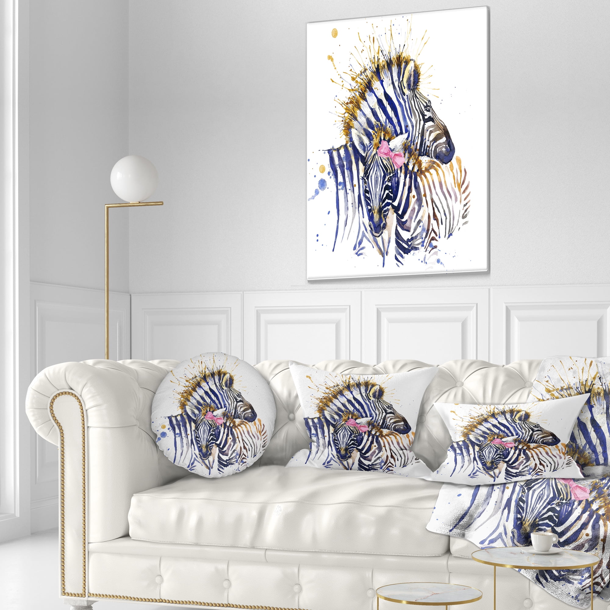 Designart Zebra Watercolor Leftwards - Animal Throw Pillow - 12x20