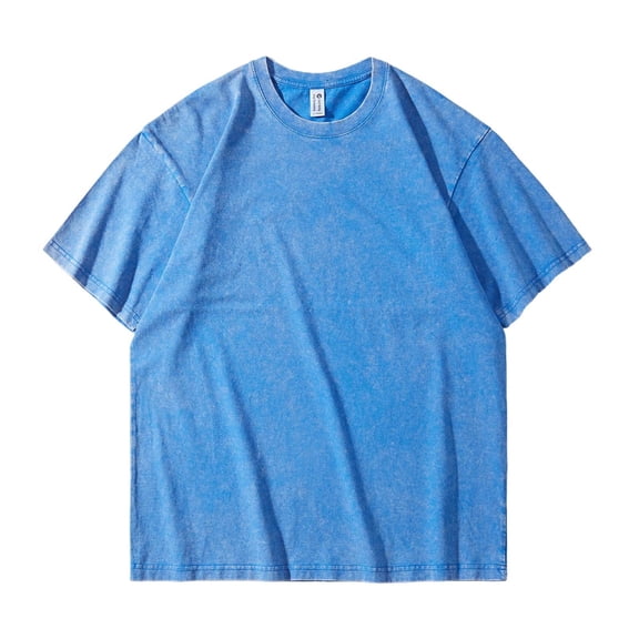 OGLCCG Men's Oversized T-Shirts Loose Fit Vintage Washed Tee Solid Color Drop Shoulder Crew Neck Baggy Style Streetwear Shirts Tops,M,Blue