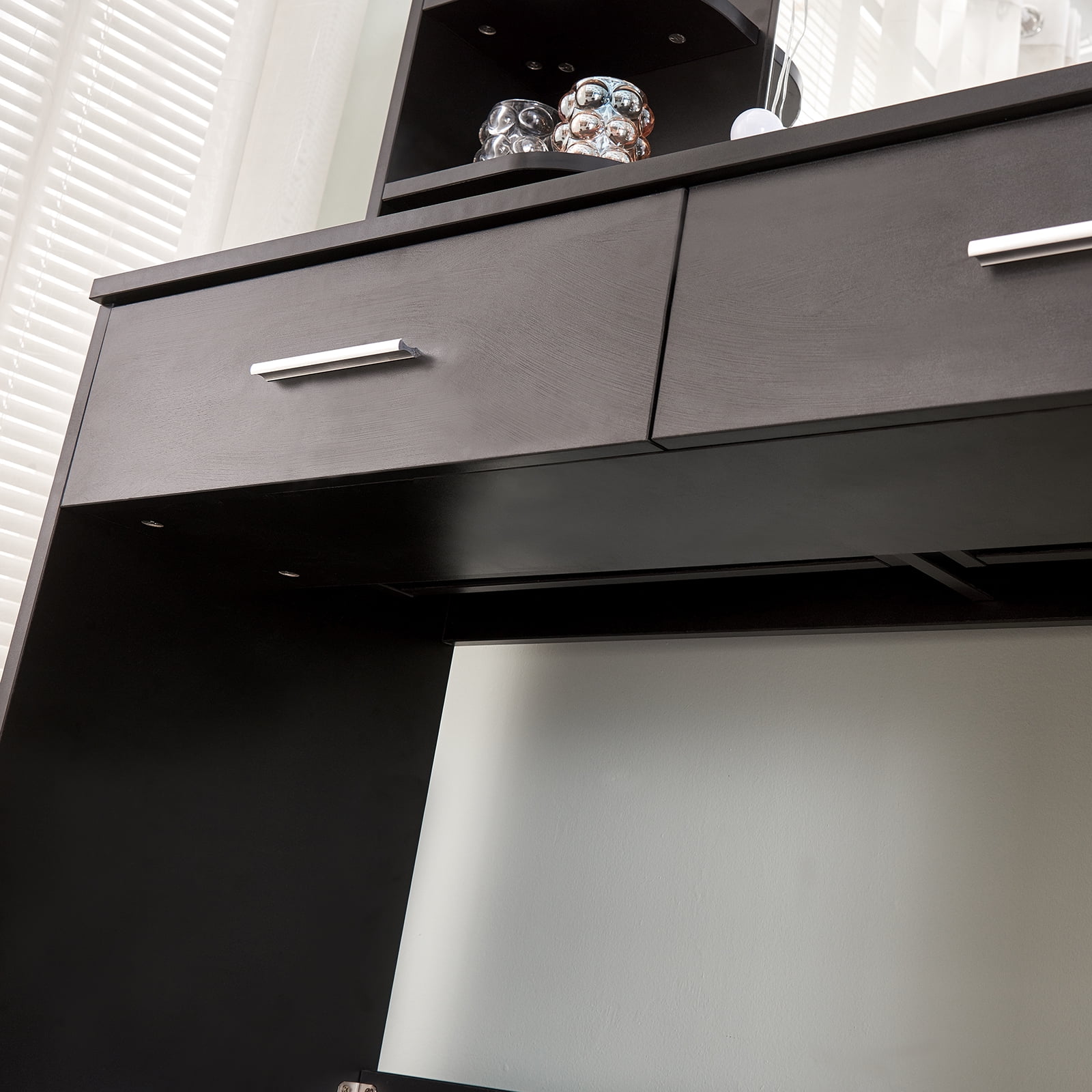 Resenkos Modern Makeup Vanity with 10 Light Bulbs Mirror and Cushioned Stool, Make Up Vanity Station with 2 Drawers, Black Resenkos Modern Makeup Vanity with 10 Light Bulbs Mirror and Cushioned Stool, Make Up Vanity Station with 2 Drawers, Black