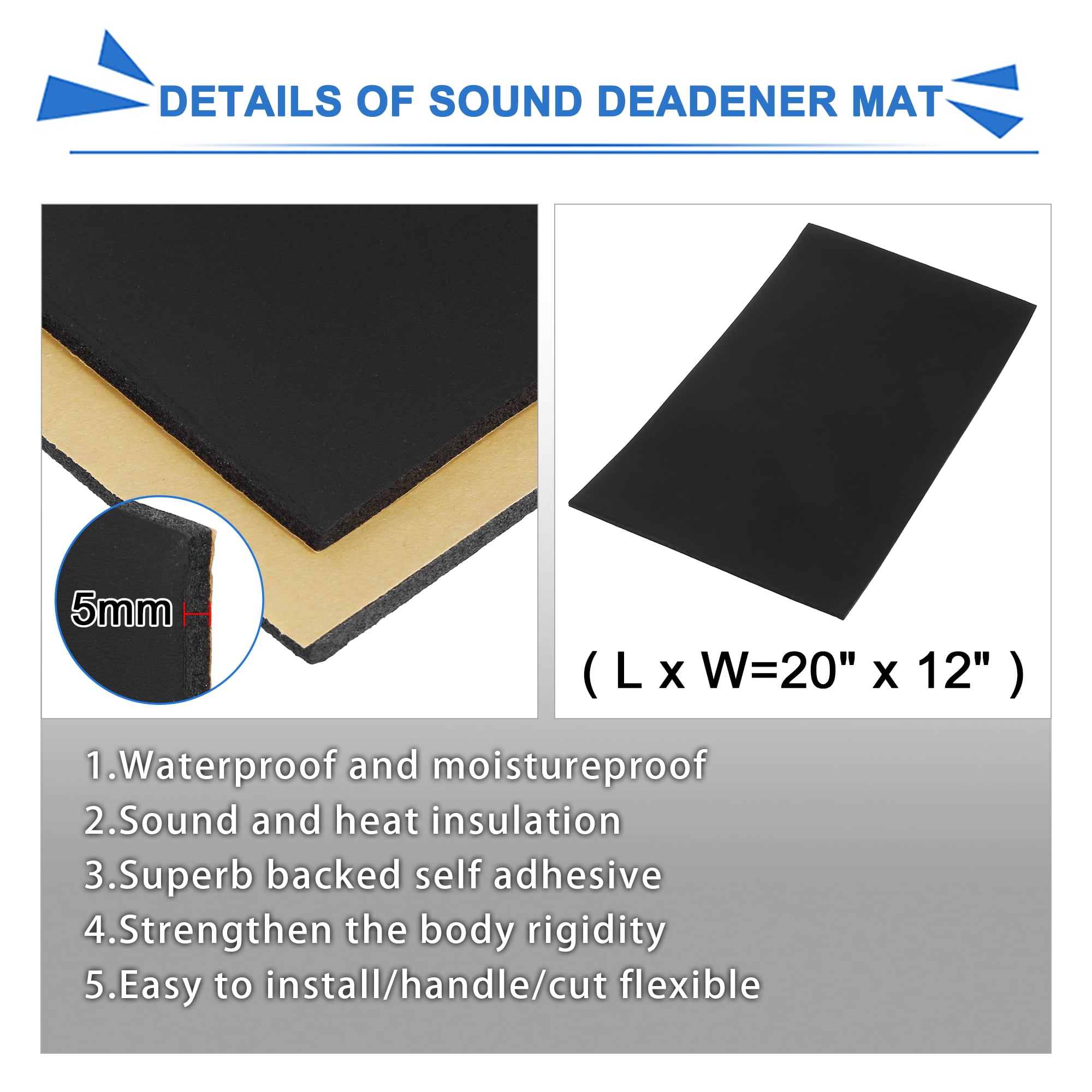 Unique Bargains 27pcs Car Sound Deadener Insulation Mat Cotton Blend 5mm 197mil