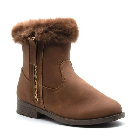 

Jazamé Girls Ankle High Zipped Faux Fur Collar Round Toe Dress Boots Tan 13