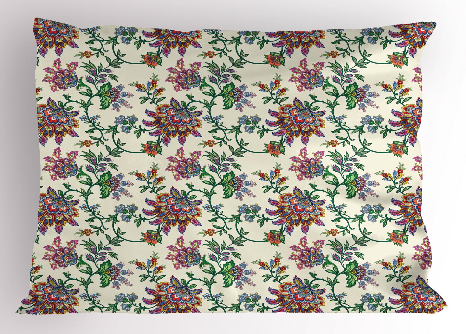 Bohemian Pillow Sham Retro Colorful Ethnic Flowers Pattern Exquisite