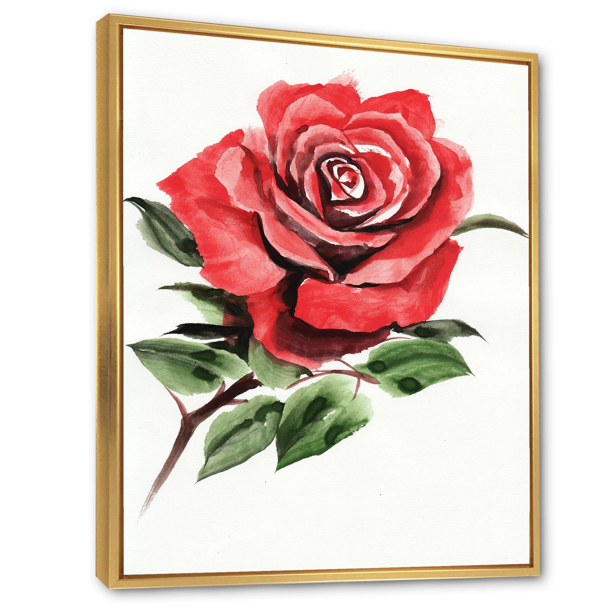 Designart 'Ancient Red Rose Flower III' Traditional Framed Canvas Wall Art Print