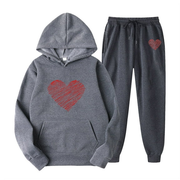 hotojiny Women's Casual Sweatsuit Two Piece Outfits Cute Heart Hoodies Sweatshirt with Joggers Pant Outfit Tracksuit Workout Sets