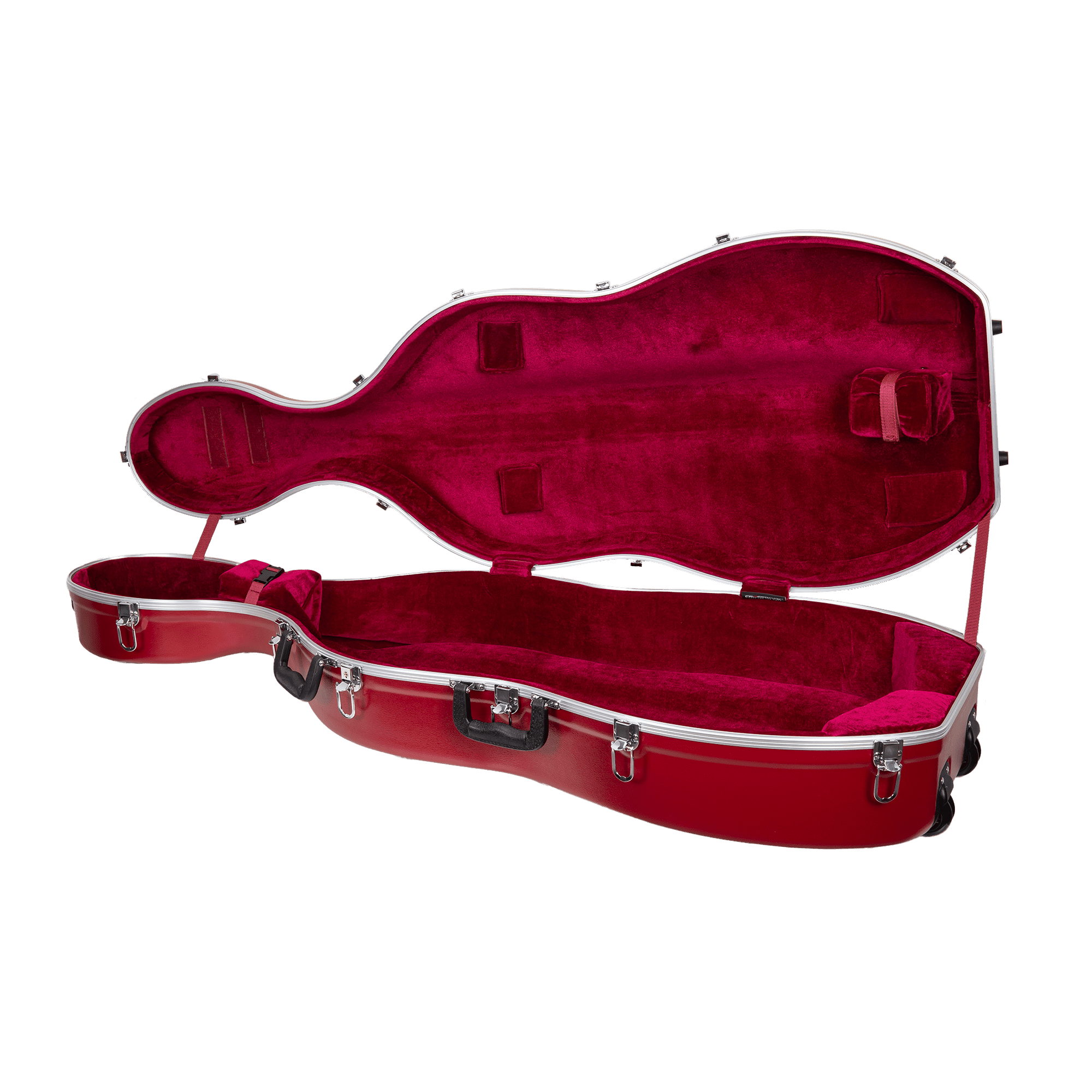 Crossrock 3/4 and 4/4 Size Cello Case | ABS Molded Hardshell with Wheels, Accessory Pocket, 2 Bow Holders, Security Lock, and Detachable Straps-Red