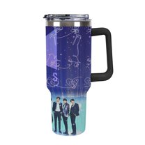 Kpop BTS 40 Oz Tumbler with Handle And Straw, Vacuum Insulated Stainless Steel Double Wall Water Bottle Travel Coffee Mug, Gifts for Women Boys Girls