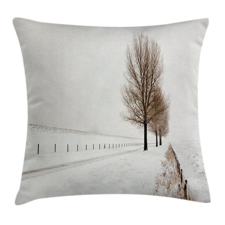 Large Throw Pillow Covers Farm House Decor Throw Pillow Cushion Cover, Row of Large and Bare Beech Trees in Snow Covered Winter Frozen Photo, Decorative Square Accent Pillow Case, 16 X 16 Inches, White Brown, by Ambesonne ()