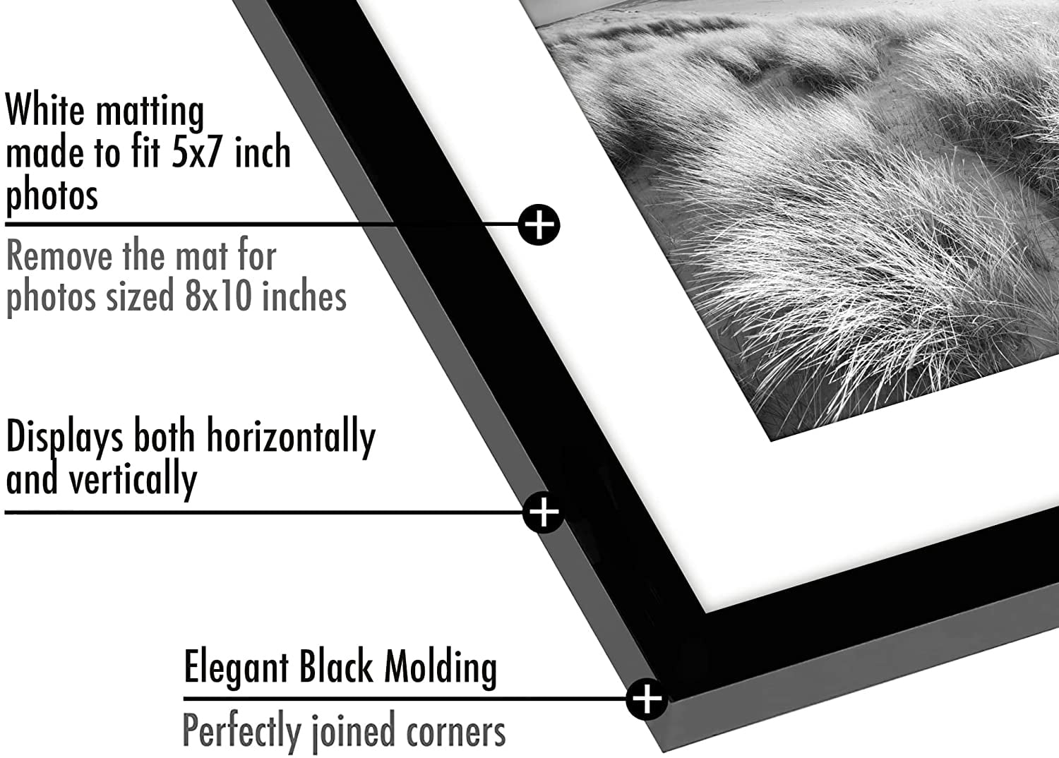 Americanflat 8x10 Picture Frame in Black - Displays 5x7 With Mat and 8x10 Without Mat - Set of 5 Frames with Sawtooth Hanging Hardware and Easel Stand Included For Horizontal and Vertical Display