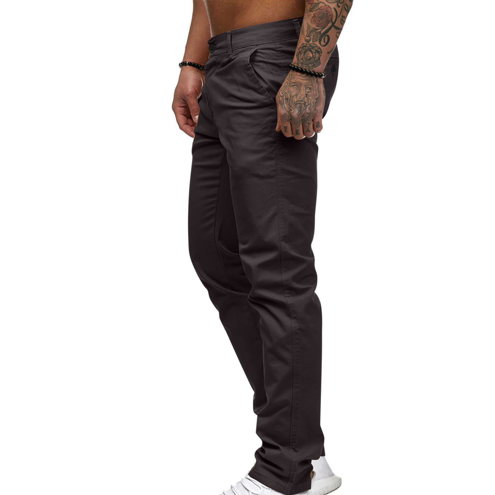 DeHolifer Mens Casual Chinos Pants Cotton Slacks Elastic Waistband Classic Fit Flat Front Khaki Pant Dark Gray 3XL - image 4 of 5