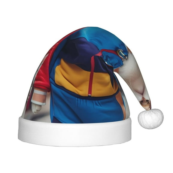 Fuzoiu Cool Cat In Sunglasses Print Santa Hat Christmas Hat for kids,Santa Hats with Pompom, Unisex Xmas Holiday Hat for Christmas New Year Festive Party Supplies