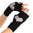 thumbnail image 1 of Women'S Solid Color Heart Pattern Missing Half Finger Warm Knit Gloves, 1 of 4