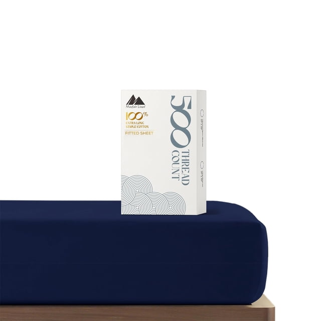 Mayfair Linen Sábana Bajera Ajustable 100% Algodón, Tamaño Doble, 500 Hilos, 16.0 In De Profundidad, Bolsillo Doble, Sábana Bajera Ajustable De Satén Suave Y Elástica Para Dormitorio Universitario, Ad