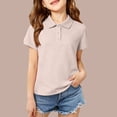 thumbnail image 4 of Girls'Collared Polo Shirt,Solid Color Button Placket Soft Cotton Short Sleeve Kids Top, 4 of 4
