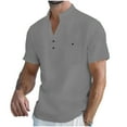 thumbnail image 3 of BiZtdJrK Casual Henley Tops Men V Neck Button Up Short Sleeve T Shirts Lightweight Breathable Travel Summer Tee Shirt with Chest Pocket Gray M, 3 of 8